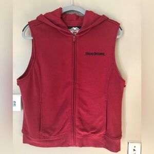 HARLEY DAVIDSON Crimson Red Sleeveless Sherpa Lined Hoodie Vest Size Large